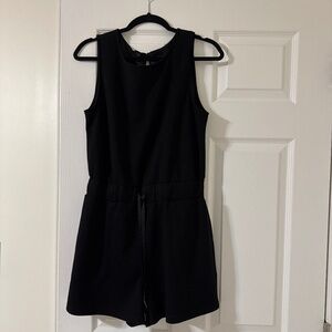 Black Sleeveless Romper with Pockets - Tie Waist Short Jumpsuit